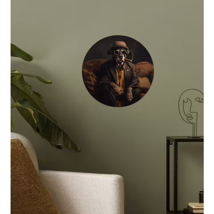 Hond - Sigaar - Hoed - Pak Wandcirkel behangsticker klein -sfeer2