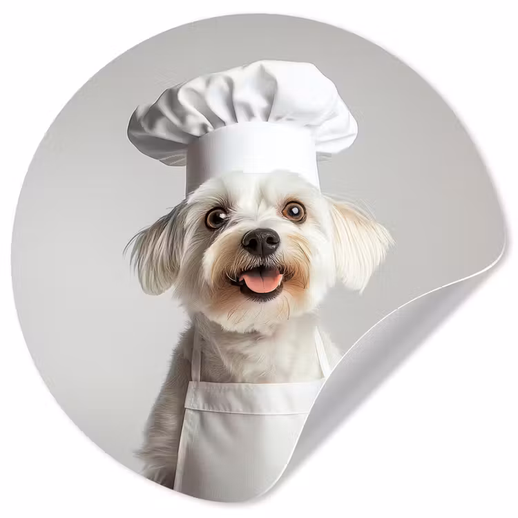 Hond - Wit - Kok Wandcirkel behangsticker klein -3d