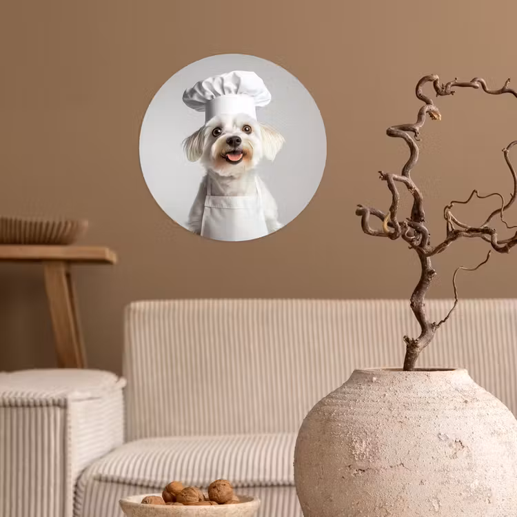 Hond - Wit - Kok Wandcirkel behangsticker klein -sfeer1