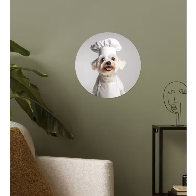 Hond - Wit - Kok Wandcirkel behangsticker klein -sfeer2
