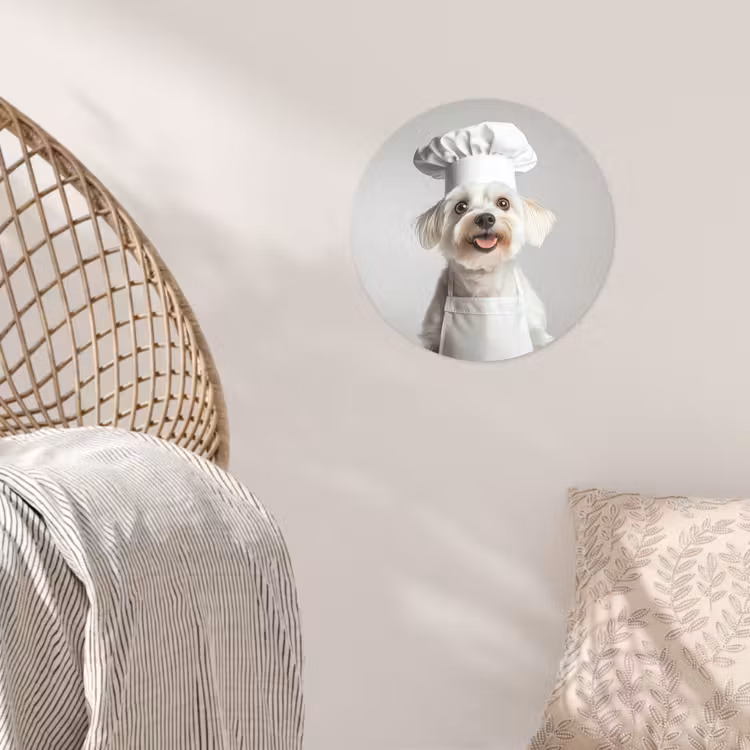 Hond - Wit - Kok Wandcirkel behangsticker klein -sfeer4