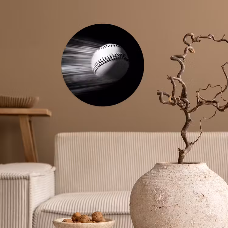 Honkbal - Wit - Vliegt Wandcirkel behangsticker klein -sfeer1