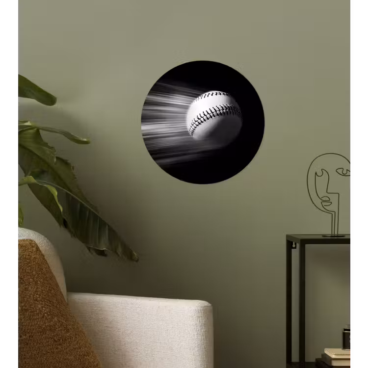 Honkbal - Wit - Vliegt Wandcirkel behangsticker klein -sfeer2