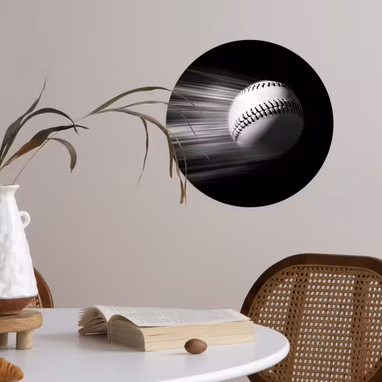 Honkbal - Wit - Vliegt Wandcirkel behangsticker klein -sfeer3