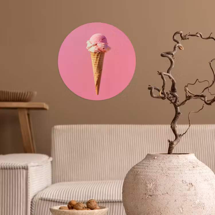 Hoorntje - Schepijs - Roze Wandcirkel behangsticker klein -sfeer1