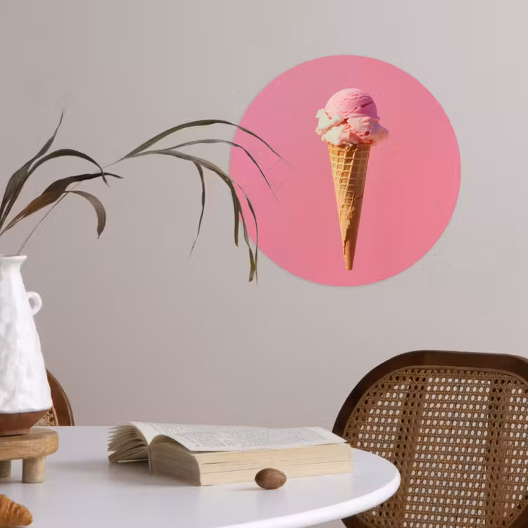Hoorntje - Schepijs - Roze Wandcirkel behangsticker klein -sfeer3