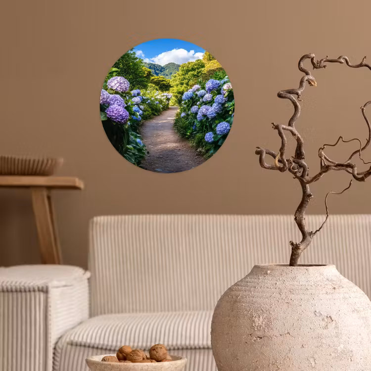 Hortsensia - Pad - Bloemen Wandcirkel behangsticker klein -sfeer1