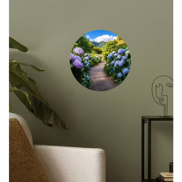 Hortsensia - Pad - Bloemen Wandcirkel behangsticker klein -sfeer2