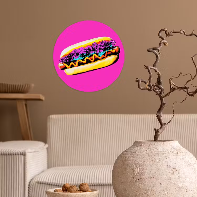 Hotdog - Roze - Retro Wandcirkel behangsticker klein -sfeer1