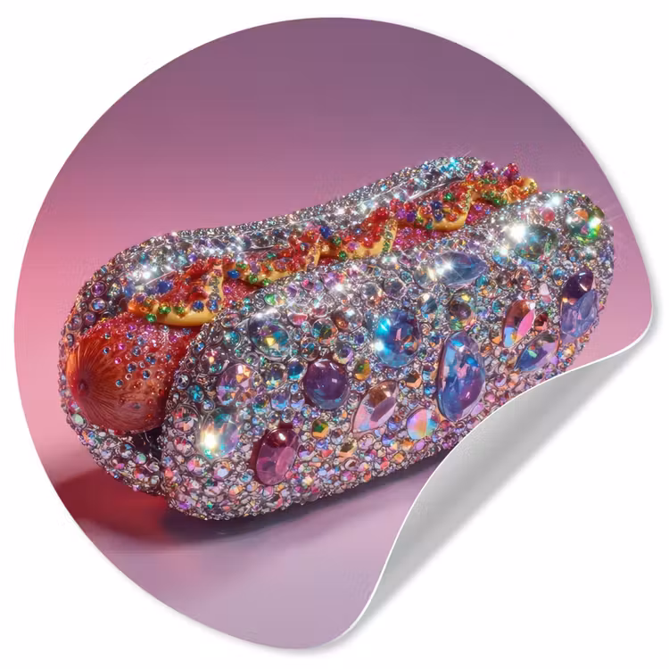 Hotdog - Steentjes - Glitters - Paars Wandcirkel behangsticker klein -3d