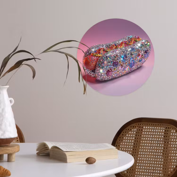 Hotdog - Steentjes - Glitters - Paars Wandcirkel behangsticker klein -sfeer3