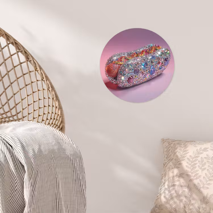Hotdog - Steentjes - Glitters - Paars Wandcirkel behangsticker klein -sfeer4