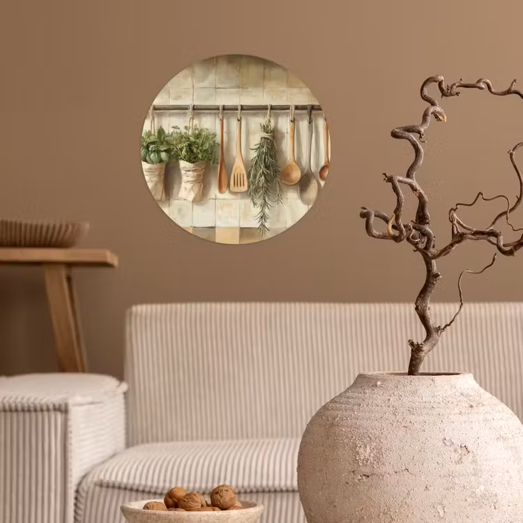 Hout - Keukengerei - Stilleven - Tegels Wandcirkel behangsticker klein -sfeer1