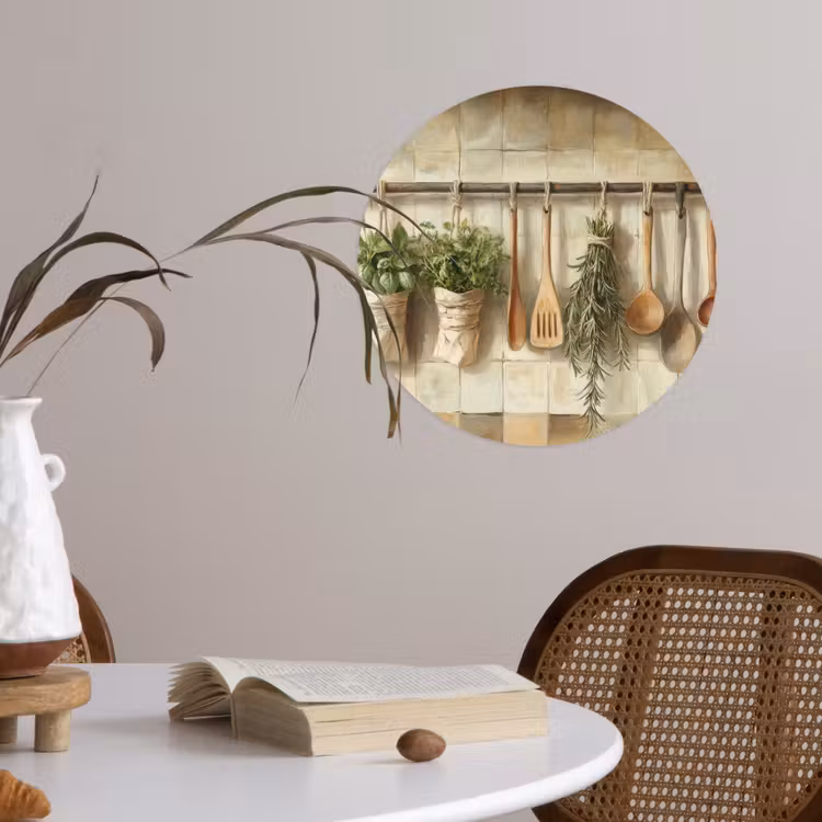Hout - Keukengerei - Stilleven - Tegels Wandcirkel behangsticker klein -sfeer3