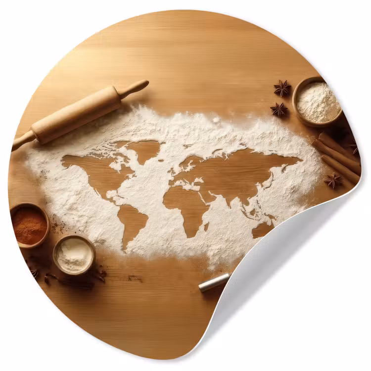 Hout - Wereldkaart - Bakken - Keuken Wandcirkel behangsticker klein -3d