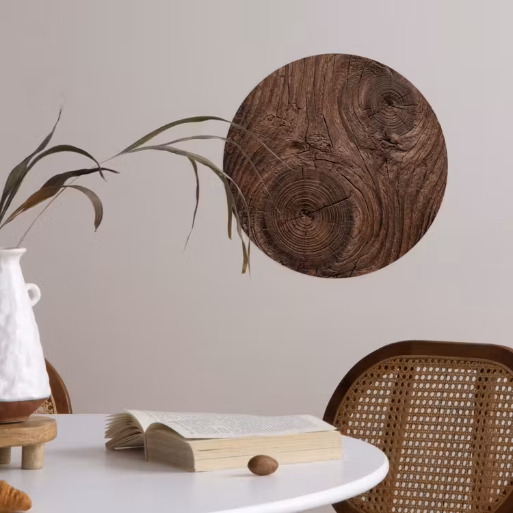 Houtnerf - Textuur - Patroon - Bruin - Rustiek Wandcirkel behangsticker klein -sfeer3