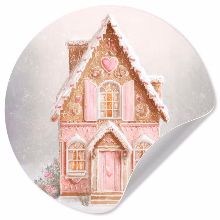 Huisje - Suiker - Pastel Wandcirkel behangsticker klein -3d