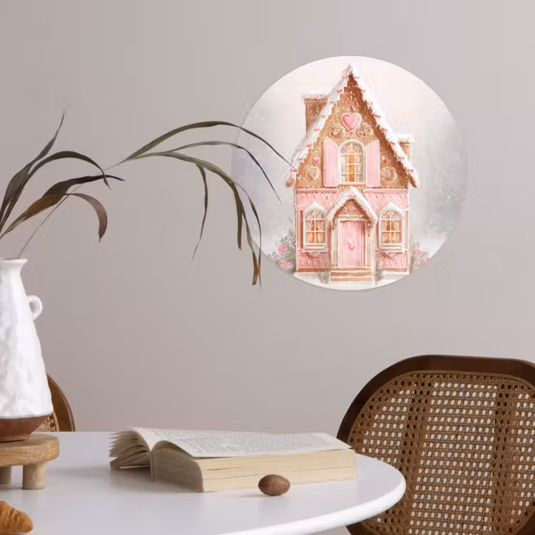 Huisje - Suiker - Pastel Wandcirkel behangsticker klein -sfeer3