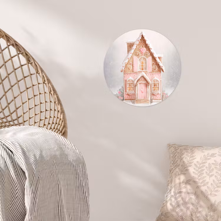 Huisje - Suiker - Pastel Wandcirkel behangsticker klein -sfeer4
