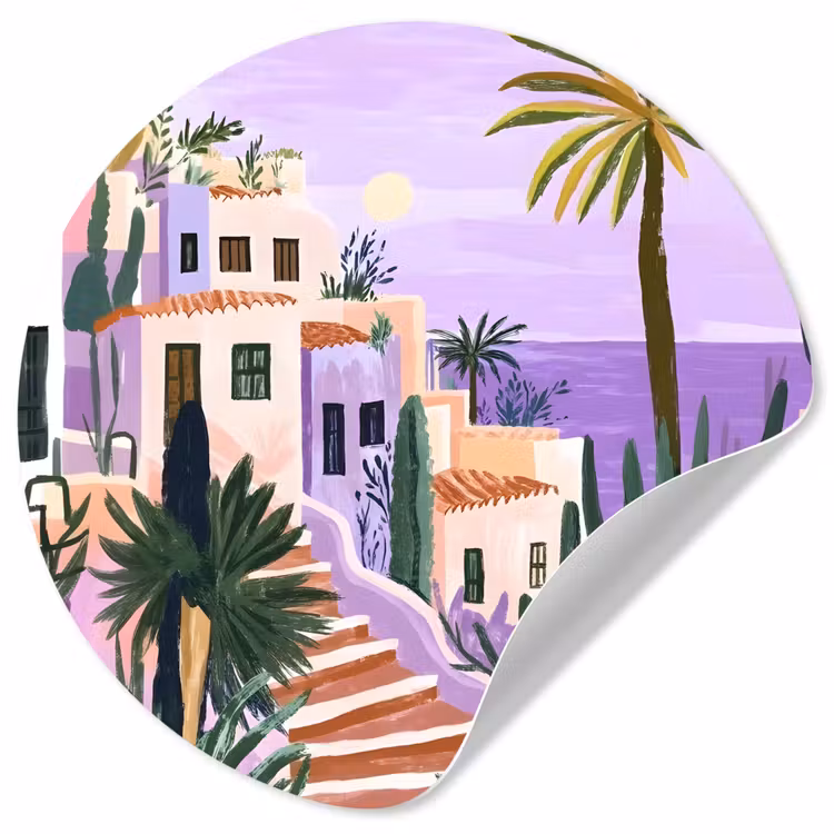 Huizen - Minimalistisch - Palmbomen - Kust Wandcirkel behangsticker klein -3d