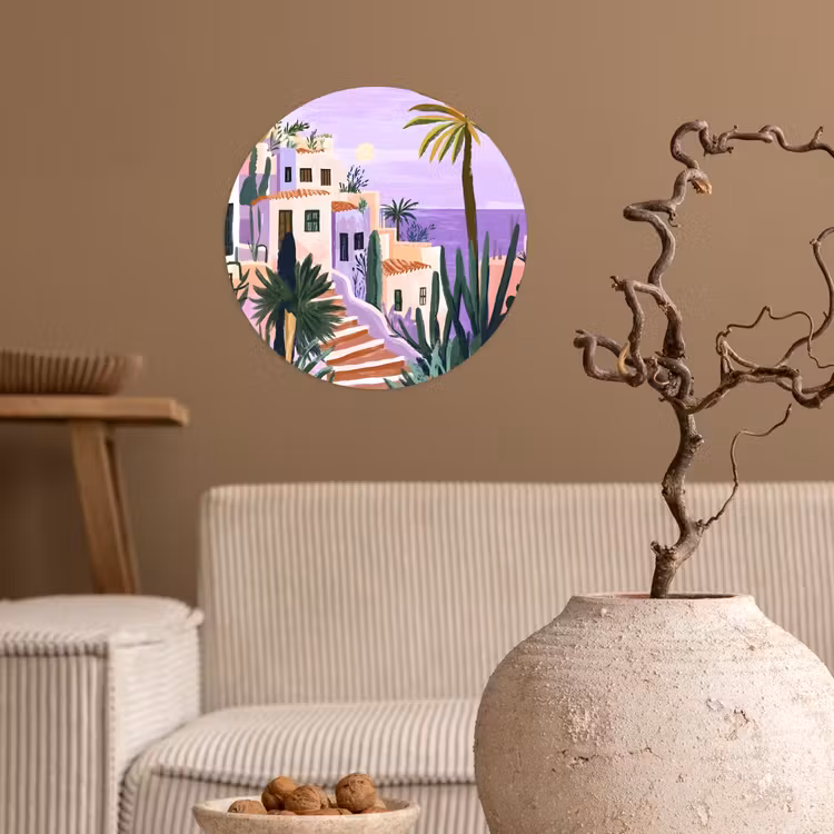 Huizen - Minimalistisch - Palmbomen - Kust Wandcirkel behangsticker klein -sfeer1