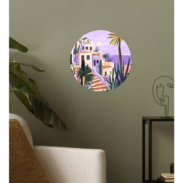 Huizen - Minimalistisch - Palmbomen - Kust Wandcirkel behangsticker klein -sfeer2