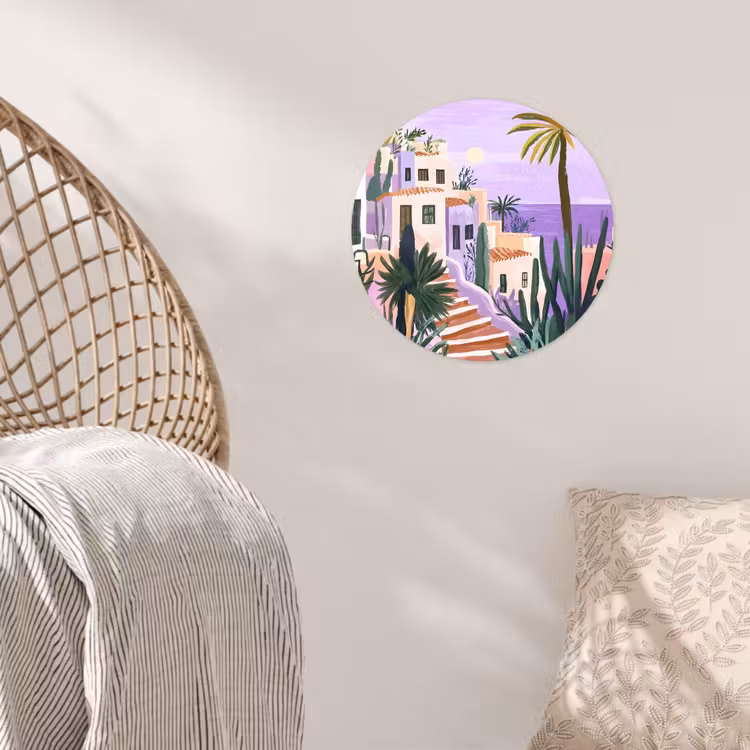 Huizen - Minimalistisch - Palmbomen - Kust Wandcirkel behangsticker klein -sfeer4
