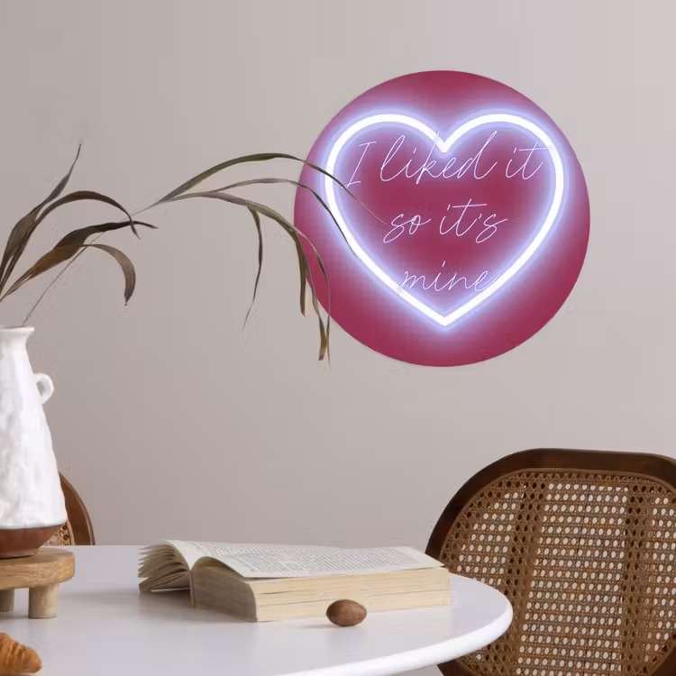 I liked it so it's mine - Neon hart - Roze Wandcirkel behangsticker klein -sfeer3