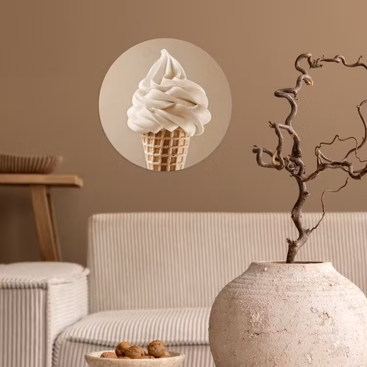 IJs - Softijs - Romig - Hoorntje - Beige Wandcirkel behangsticker klein -sfeer1