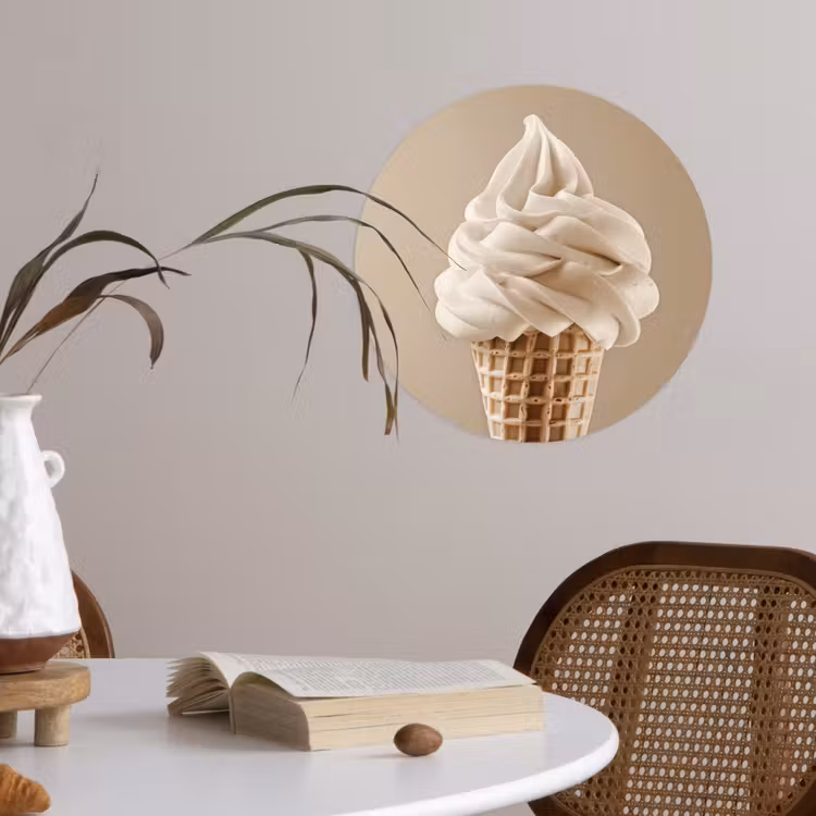 IJs - Softijs - Romig - Hoorntje - Beige Wandcirkel behangsticker klein -sfeer3