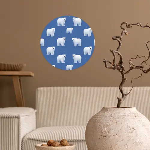 IJsbeer - Patroon - Blauw Wandcirkel behangsticker klein 186 -sfeer1