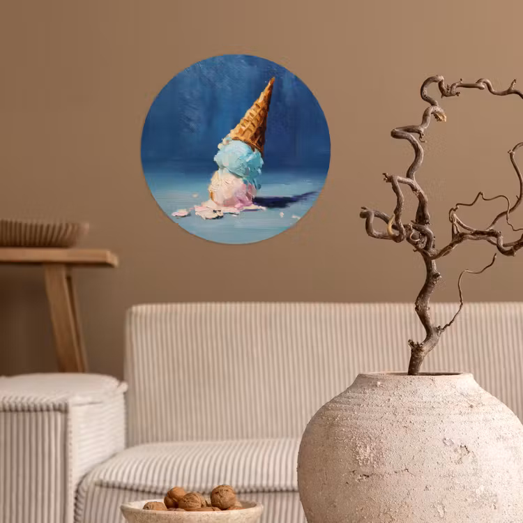 Ijshoorn - Bolletjes - Smelt - Roze Wandcirkel behangsticker klein -sfeer1