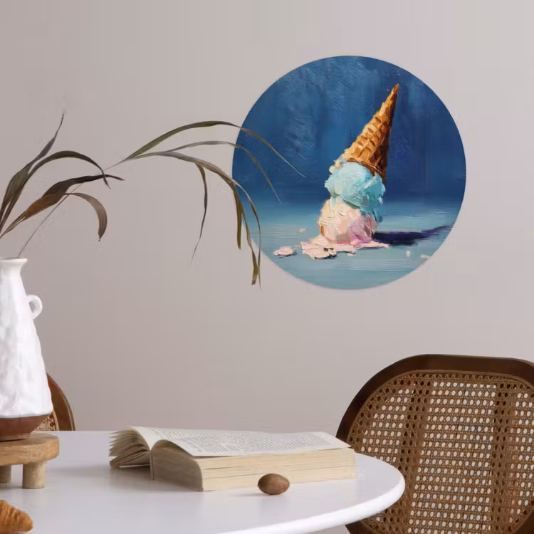 Ijshoorn - Bolletjes - Smelt - Roze Wandcirkel behangsticker klein -sfeer3