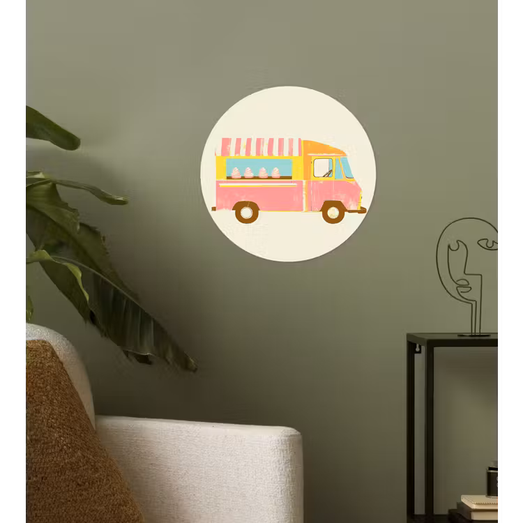 Ijskar - Retro - Softijsjes - Roze Wandcirkel behangsticker klein -sfeer2