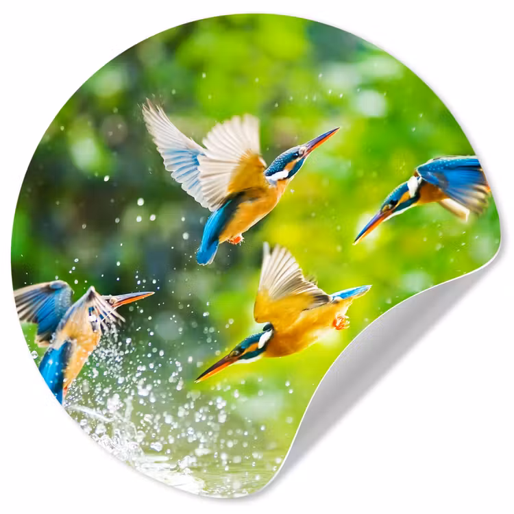 IJsvogels vliegen in het water Wandcirkel behangsticker klein -3d