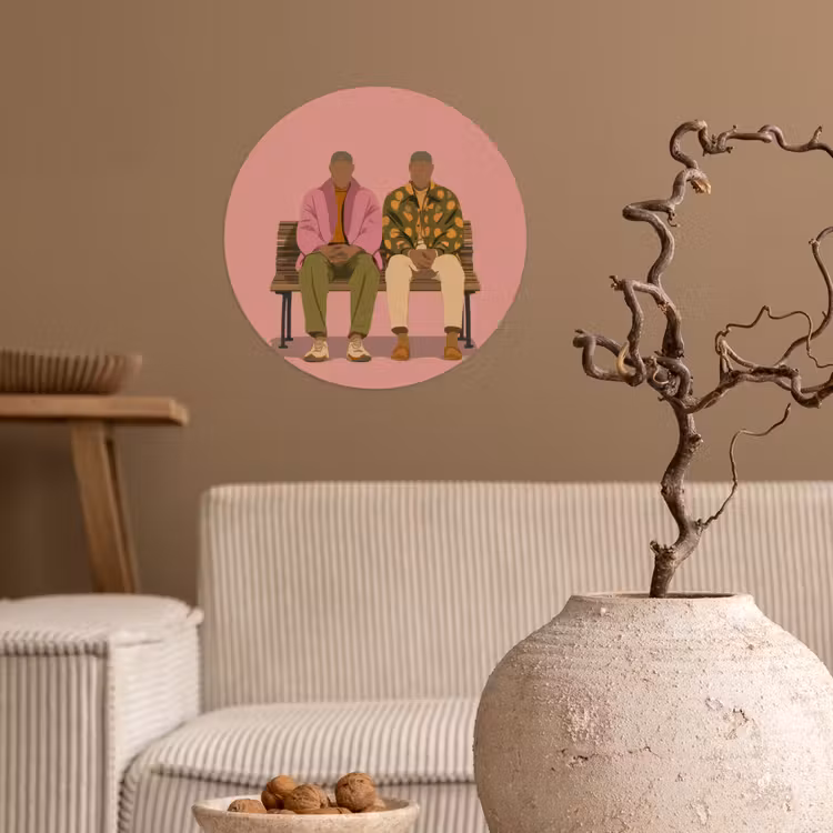 Illustratie - Bankje - Personen - Minimalistisch Wandcirkel behangsticker klein -sfeer1