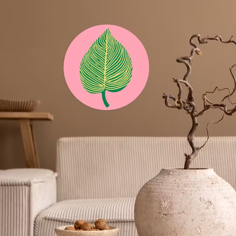 Illustratie - Blad - Minimalistisch - Groen Wandcirkel behangsticker klein -sfeer1