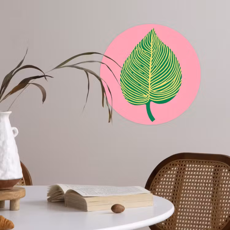 Illustratie - Blad - Minimalistisch - Groen Wandcirkel behangsticker klein -sfeer3