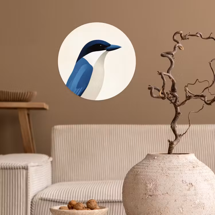 Illustratie - Blauw - Vogel Wandcirkel behangsticker klein -sfeer1
