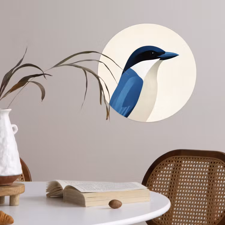 Illustratie - Blauw - Vogel Wandcirkel behangsticker klein -sfeer3