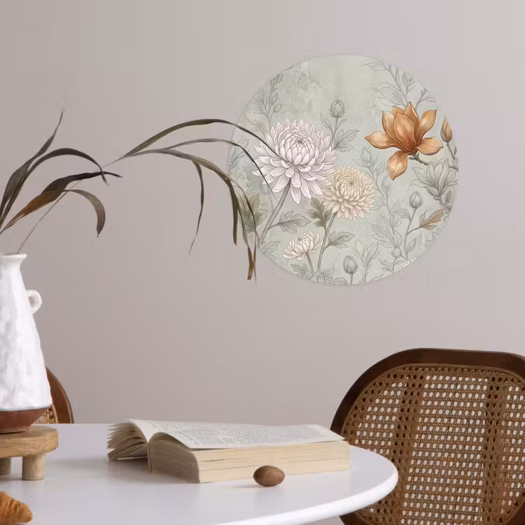 Illustratie - Bloemen - Groen Wandcirkel behangsticker klein -sfeer3