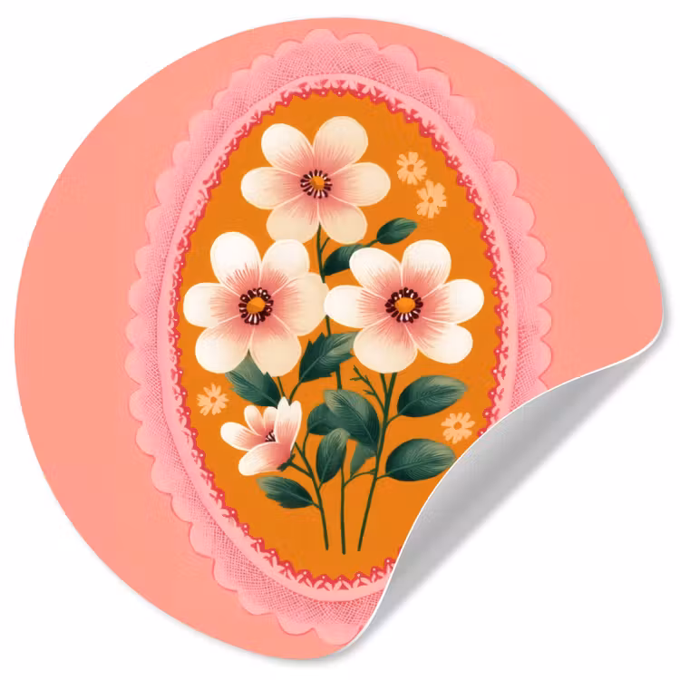 Illustratie - Bloemen - Rand - Roze Wandcirkel behangsticker klein -3d