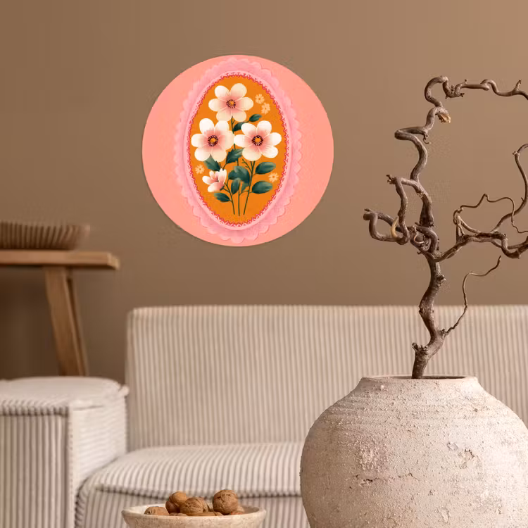 Illustratie - Bloemen - Rand - Roze Wandcirkel behangsticker klein -sfeer1