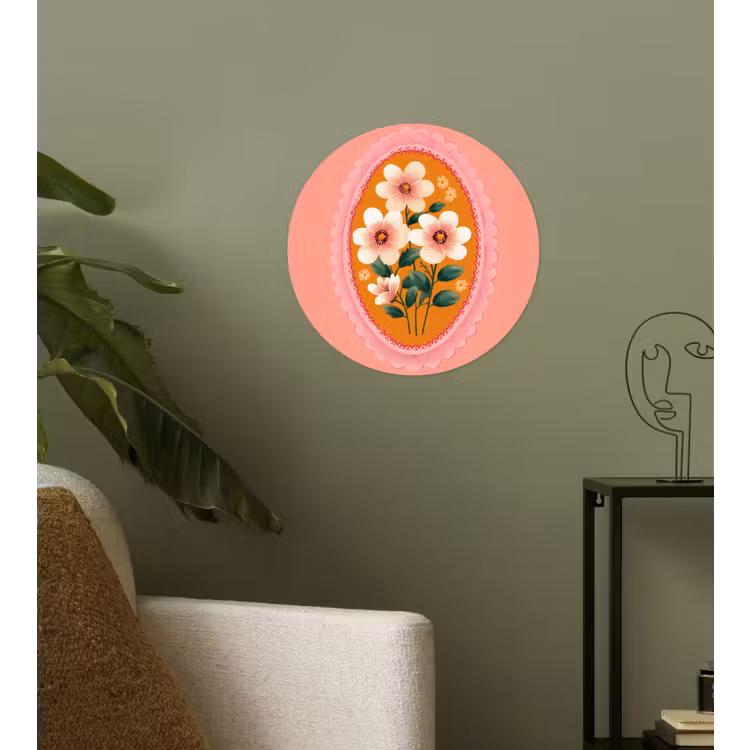 Illustratie - Bloemen - Rand - Roze Wandcirkel behangsticker klein -sfeer2