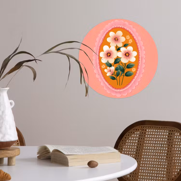 Illustratie - Bloemen - Rand - Roze Wandcirkel behangsticker klein -sfeer3