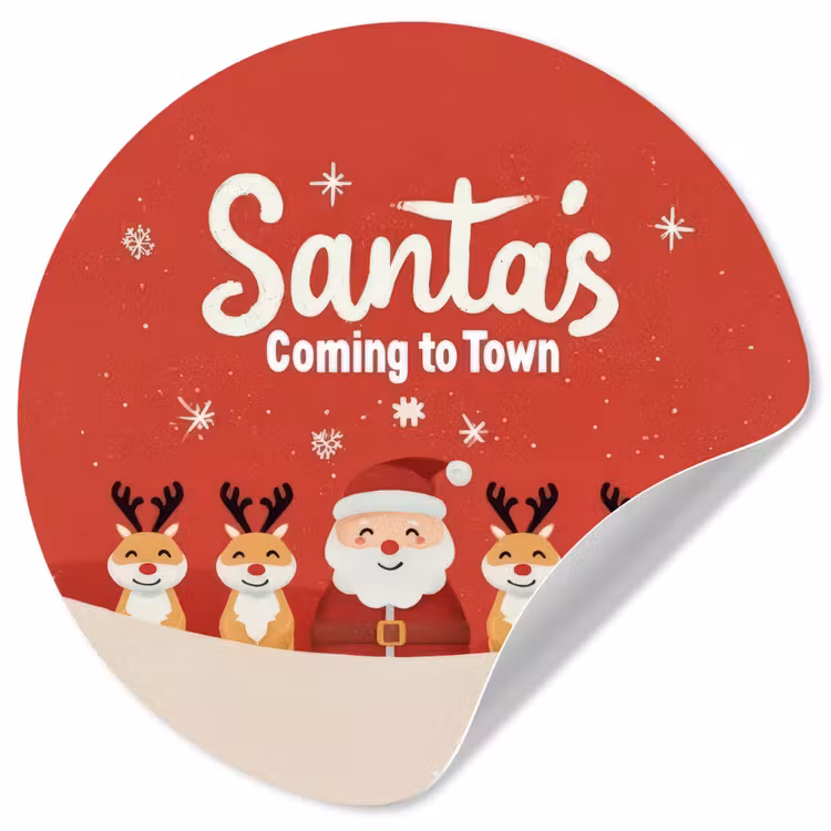 Illustratie - Kerstman - Rendieren - Rood Wandcirkel behangsticker klein -3d