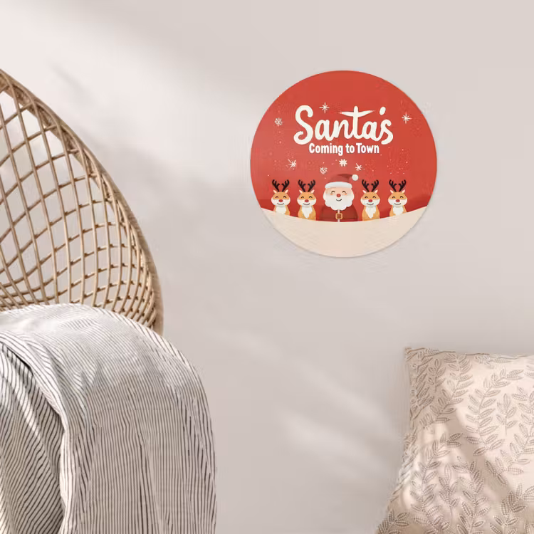 Illustratie - Kerstman - Rendieren - Rood Wandcirkel behangsticker klein -sfeer4