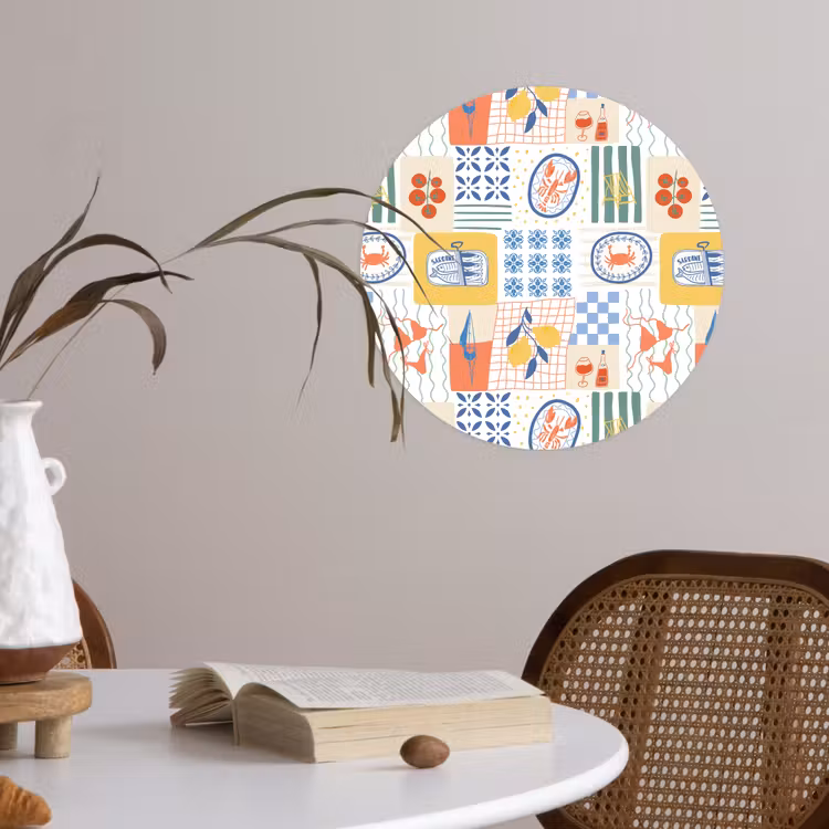 Zee - Sfeer - Mozaïek - Wijn Wandcirkel behangsticker klein 186 -sfeer3