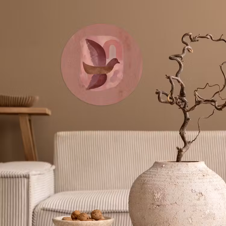Illustratie - Vogels - Abstract - Roze Wandcirkel behangsticker klein -sfeer1