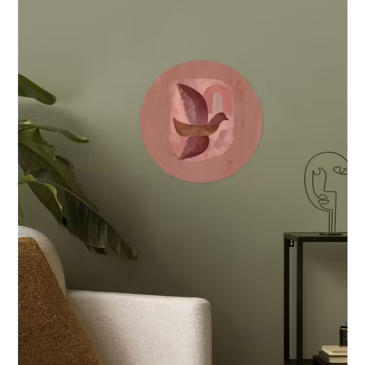 Illustratie - Vogels - Abstract - Roze Wandcirkel behangsticker klein -sfeer2